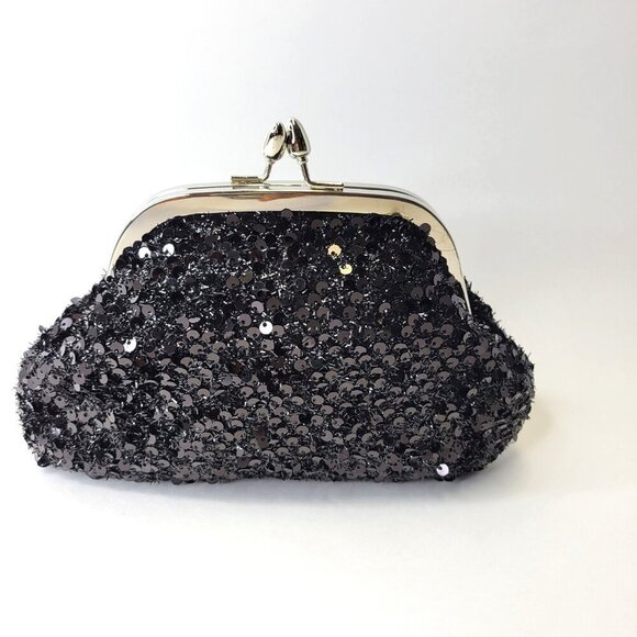 Black Sequin Clutch Purse Evening Sequin Cocktail Purse Black Crossbody Clutch - Picture 11 of 13